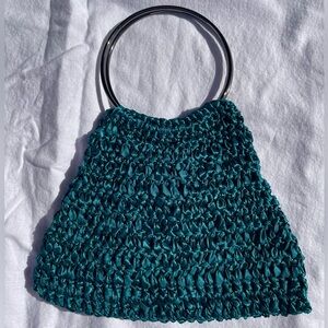 Dark Teal Ribbon Crochet Purse